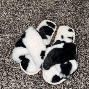 Cozy Black and White Cowprint Women's Slippers